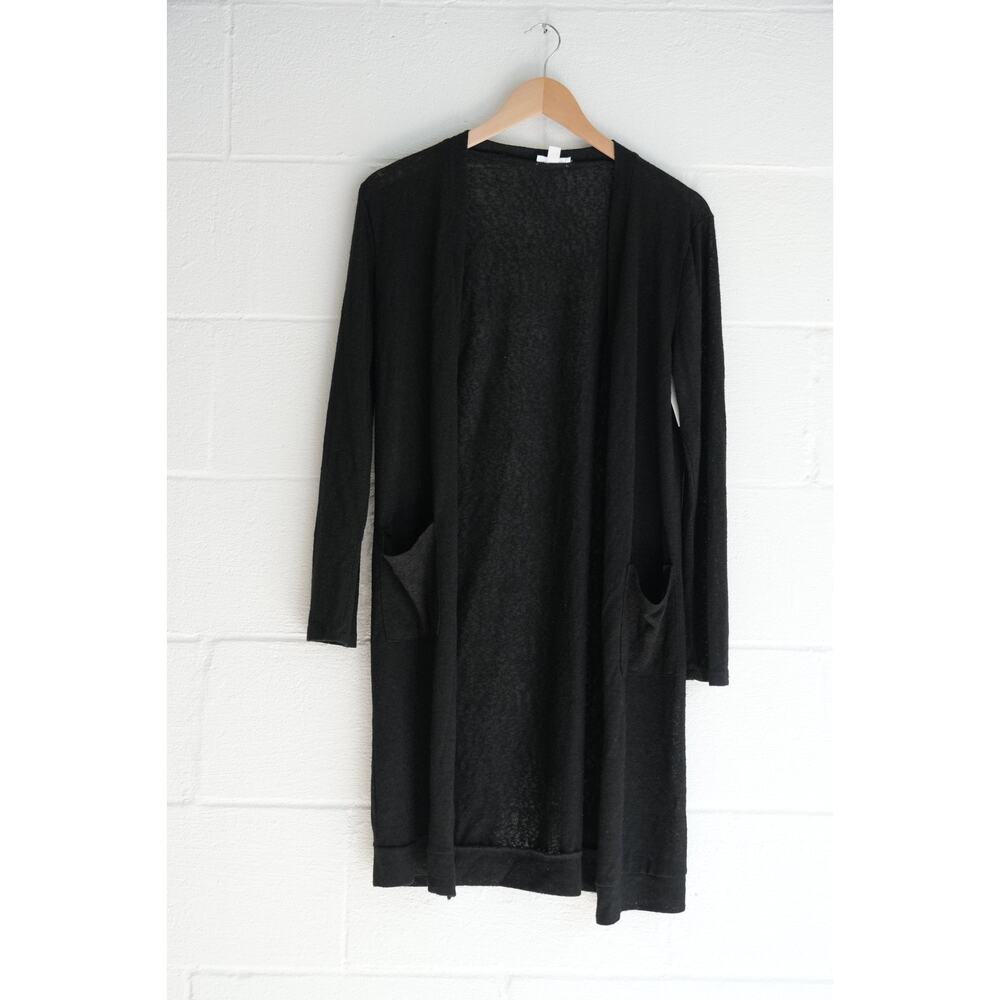 Sheer Black Long Knit Cardigan with Pockets Size Small